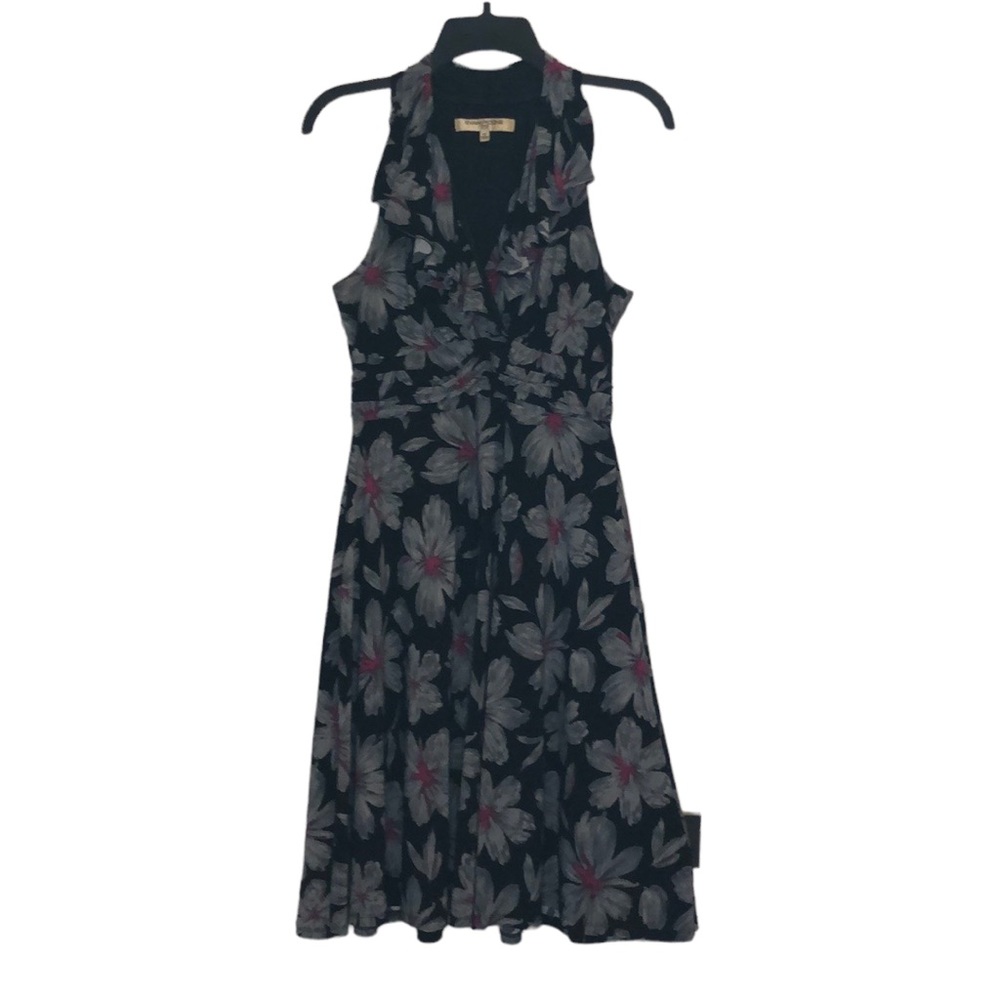Evan Picone Fit & Flare Petite Black Grey and Hot Pink Floral Halter Style Dress